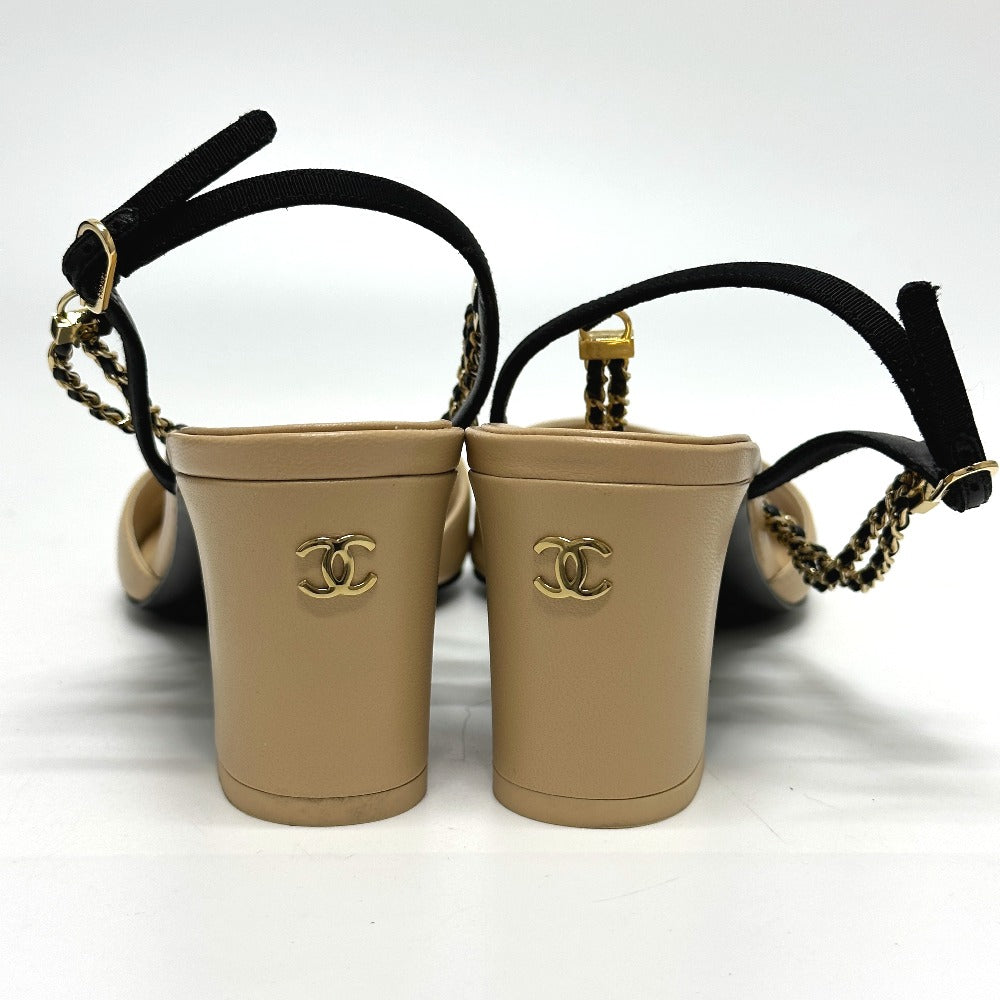 CHANEL Sandals G45094 leather beige COCO Mark CC Ankle strap 37 1/2