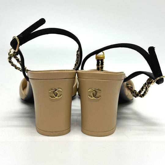 CHANEL Sandals G45094 leather beige COCO Mark CC Ankle strap 37 1/2