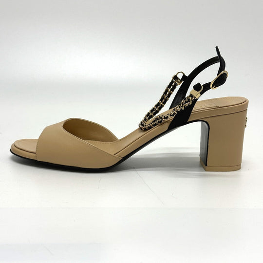 CHANEL Sandals G45094 leather beige COCO Mark CC Ankle strap 37 1/2