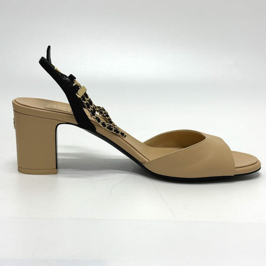 CHANEL Sandals G45094 leather beige COCO Mark CC Ankle strap 37 1/2