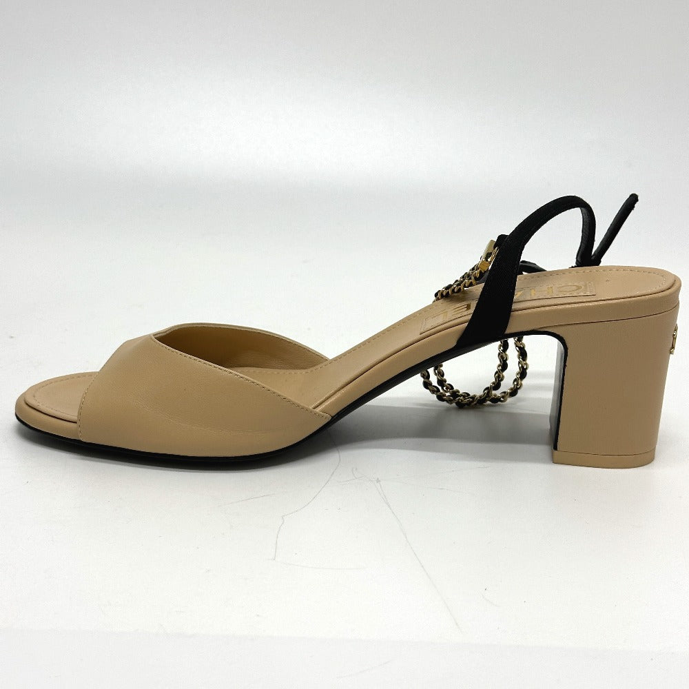 CHANEL Sandals G45094 leather beige COCO Mark CC Ankle strap 37 1/2