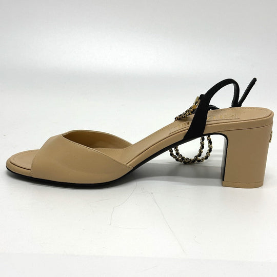 CHANEL Sandals G45094 leather beige COCO Mark CC Ankle strap 37 1/2