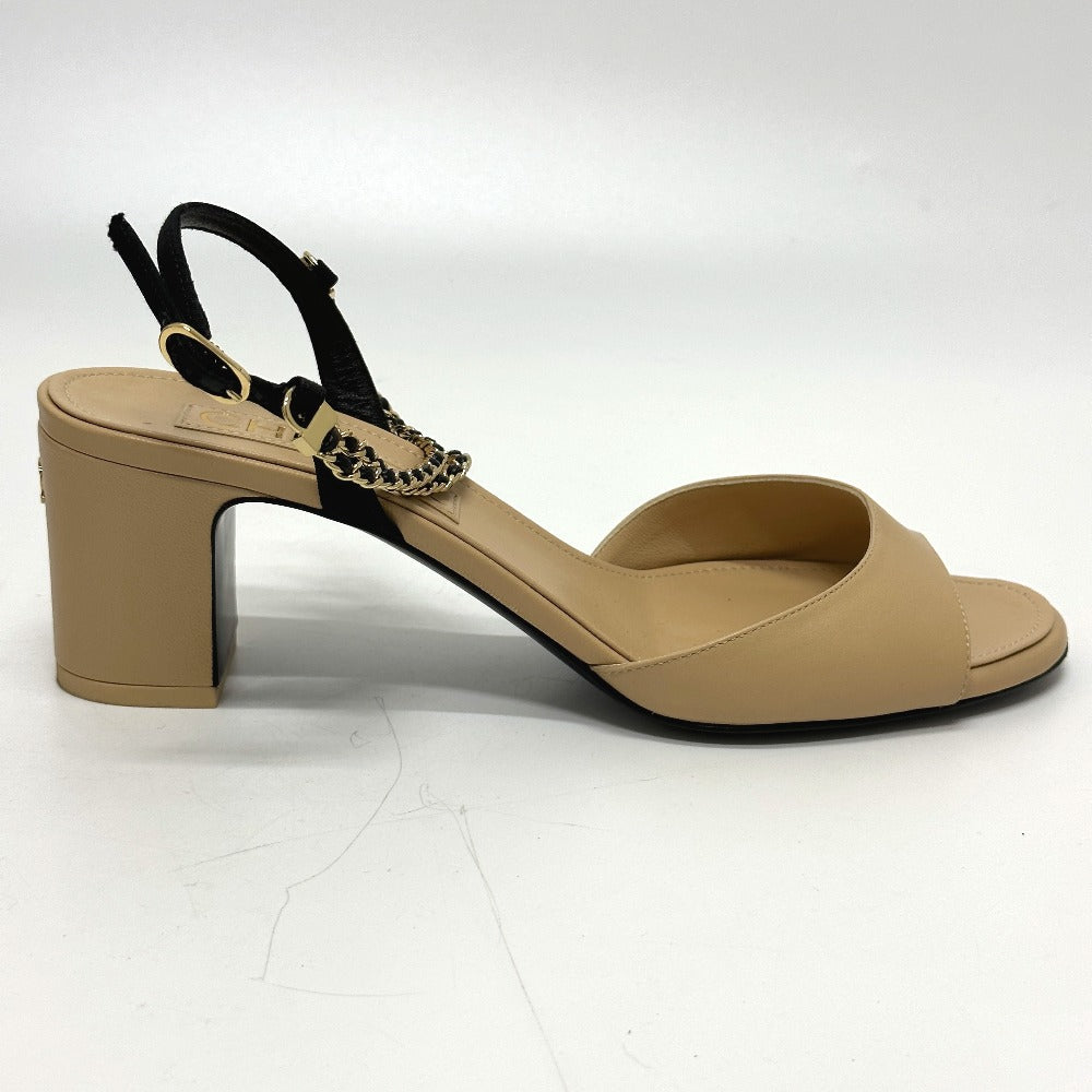 CHANEL Sandals G45094 leather beige COCO Mark CC Ankle strap 37 1/2