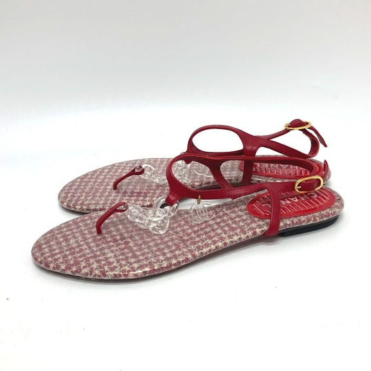 CHANEL Sandals leather Red petanko flat shoes CC COCO Mark Tweed Women 38 Used Authentic