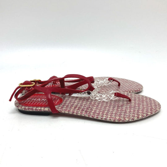 CHANEL Sandals leather Red petanko flat shoes CC COCO Mark Tweed Women 38 Used Authentic