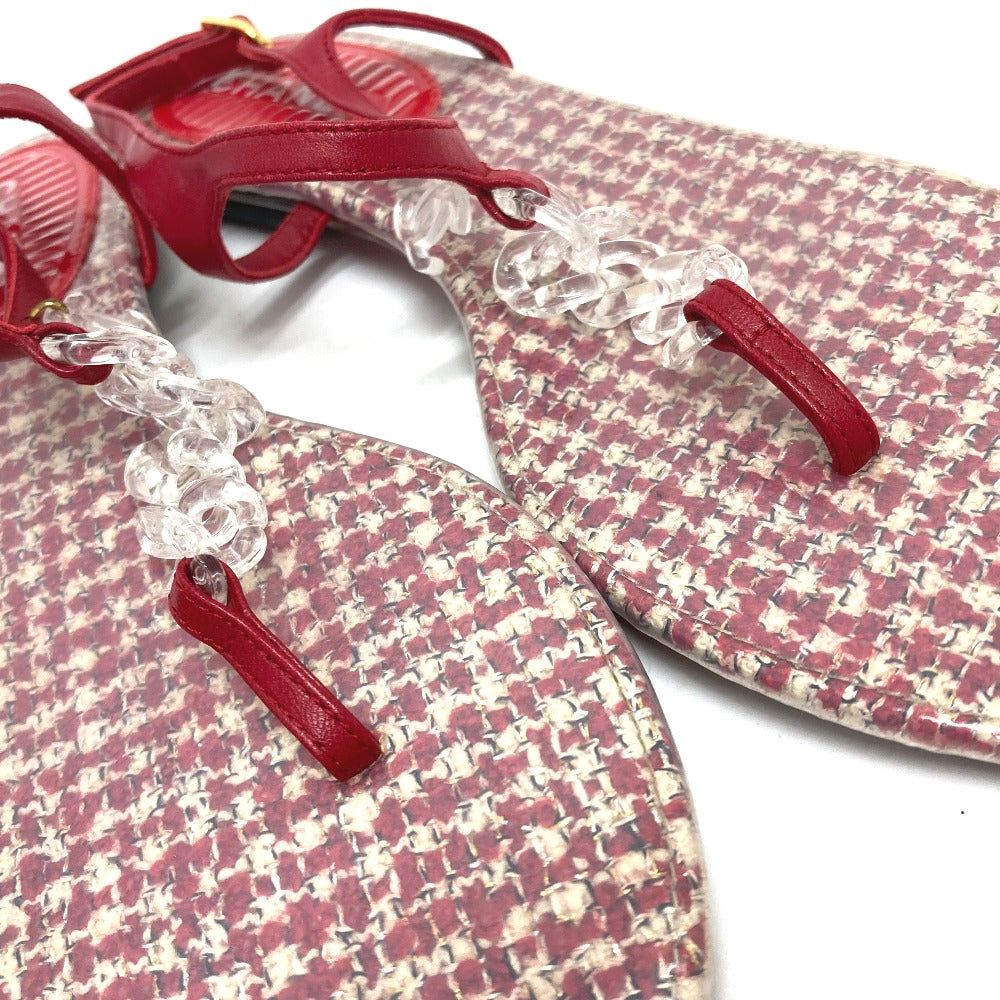 CHANEL Sandals leather Red petanko flat shoes CC COCO Mark Tweed Women 38 Used Authentic