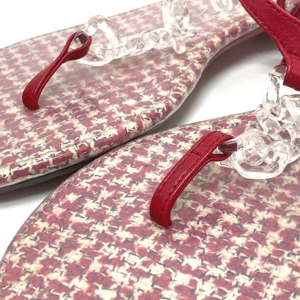 CHANEL Sandals leather Red petanko flat shoes CC COCO Mark Tweed Women 38 Used Authentic