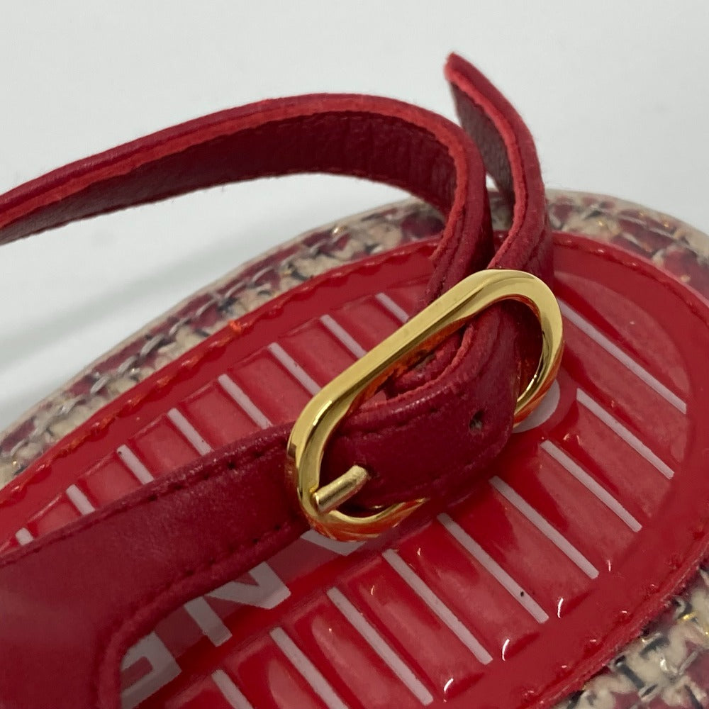 CHANEL Sandals leather Red petanko flat shoes CC COCO Mark Tweed Women 38 Used Authentic