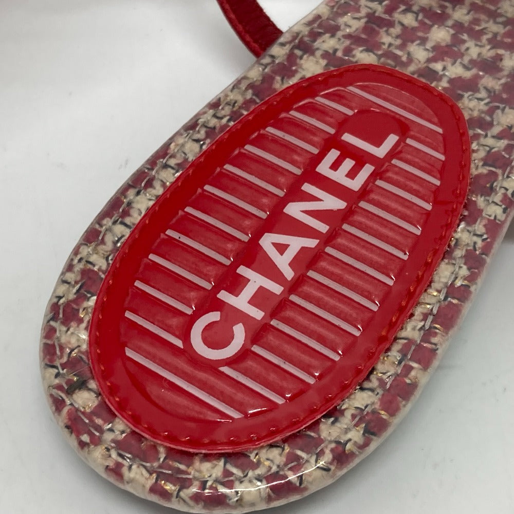 CHANEL Sandals leather Red petanko flat shoes CC COCO Mark Tweed Women 38 Used Authentic