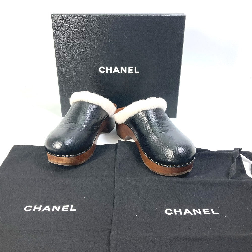 CHANEL Sandals ‚f32594 leather black 23N Mouton clogs CC COCO Mark Women 38 Used Authentic