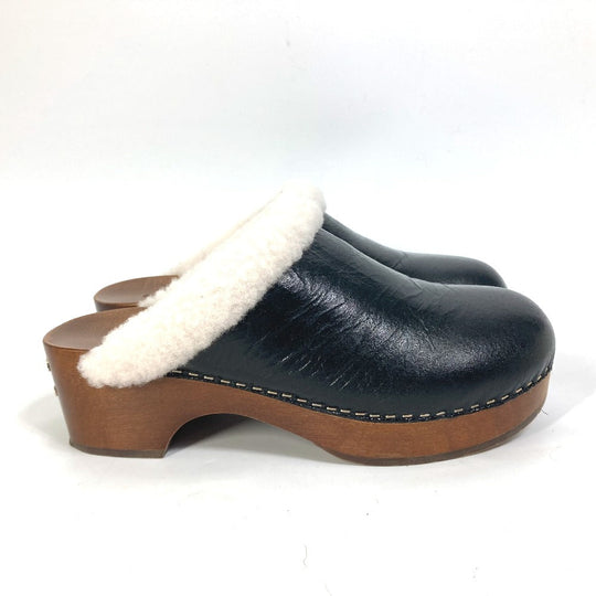 CHANEL Sandals ‚f32594 leather black 23N Mouton clogs CC COCO Mark Women 38 Used Authentic