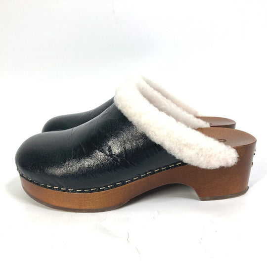 CHANEL Sandals ‚f32594 leather black 23N Mouton clogs CC COCO Mark Women 38 Used Authentic
