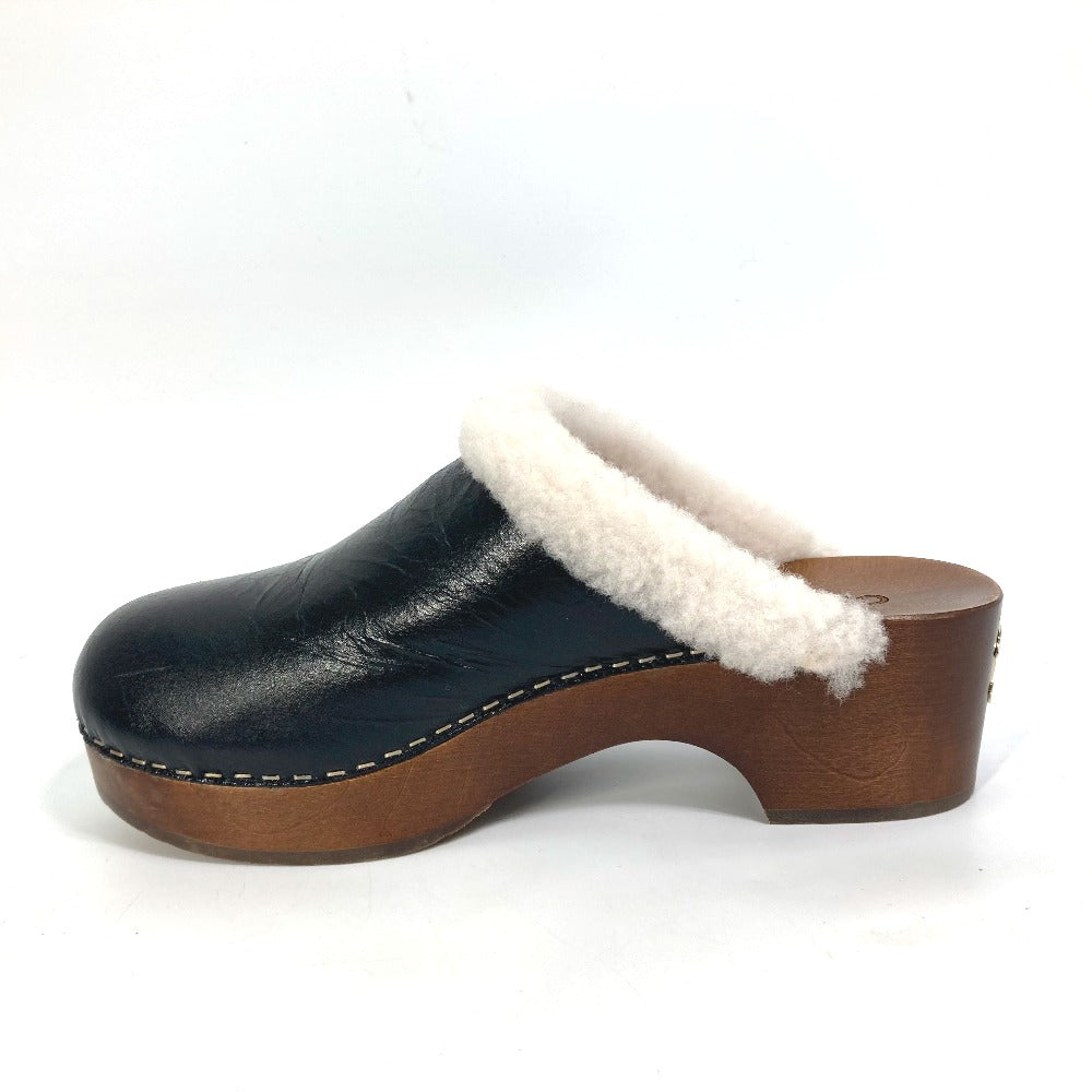CHANEL Sandals ‚f32594 leather black 23N Mouton clogs CC COCO Mark Women 38 Used Authentic