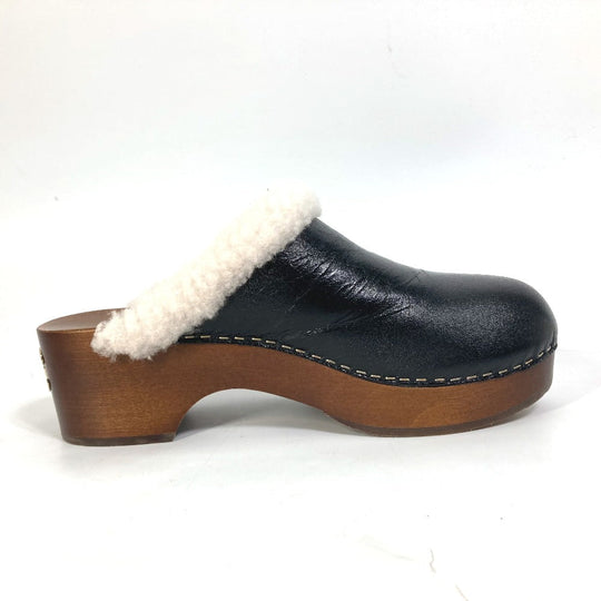 CHANEL Sandals ‚f32594 leather black 23N Mouton clogs CC COCO Mark Women 38 Used Authentic