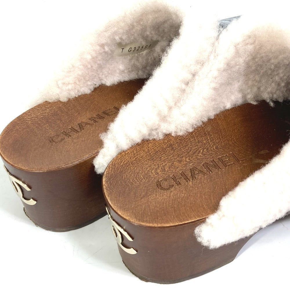 CHANEL Sandals ‚f32594 leather black 23N Mouton clogs CC COCO Mark Women 38 Used Authentic