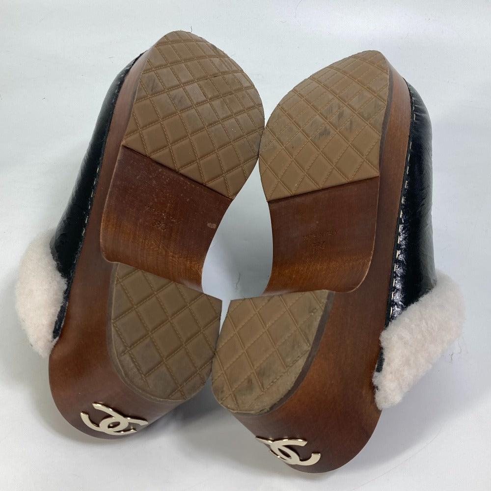 CHANEL Sandals ‚f32594 leather black 23N Mouton clogs CC COCO Mark Women 38 Used Authentic