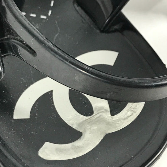 CHANEL Sandals rubber black CC COCO Mark Fake Pearl 37