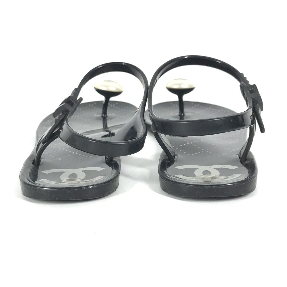 CHANEL Sandals rubber black CC COCO Mark Fake Pearl 37