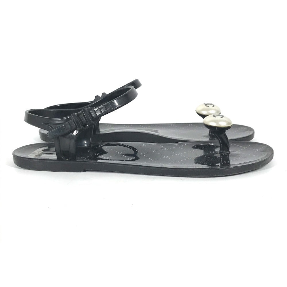 CHANEL Sandals rubber black CC COCO Mark Fake Pearl 37