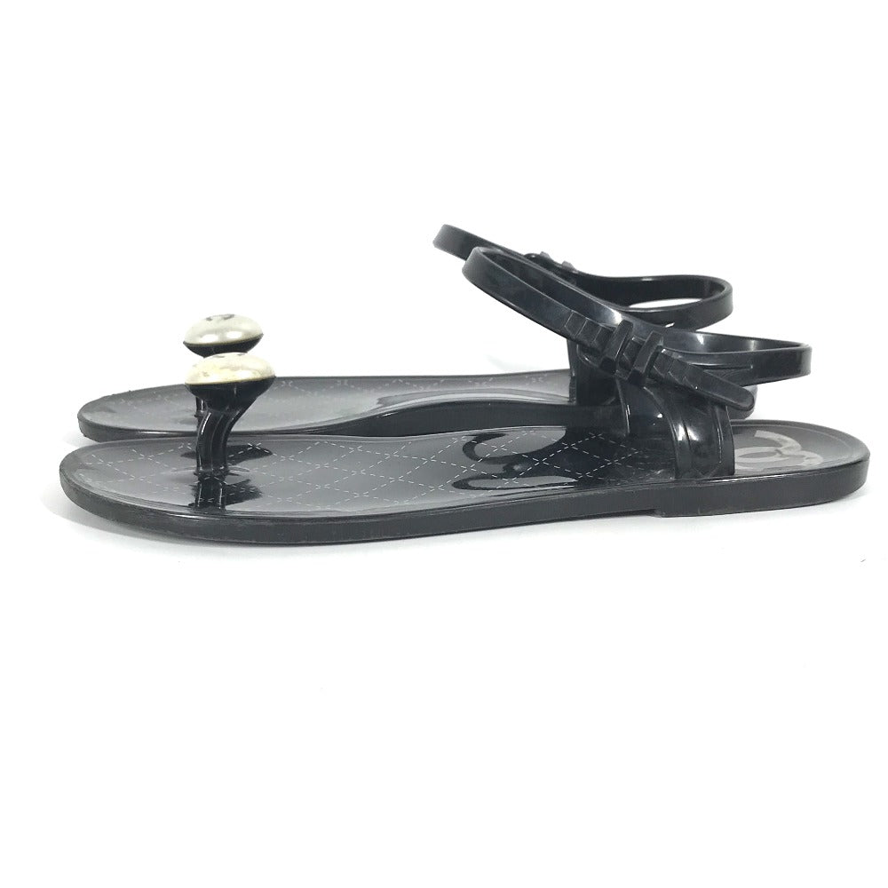 CHANEL Sandals rubber black CC COCO Mark Fake Pearl 37