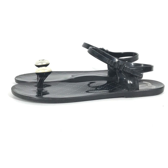CHANEL Sandals rubber black CC COCO Mark Fake Pearl 37