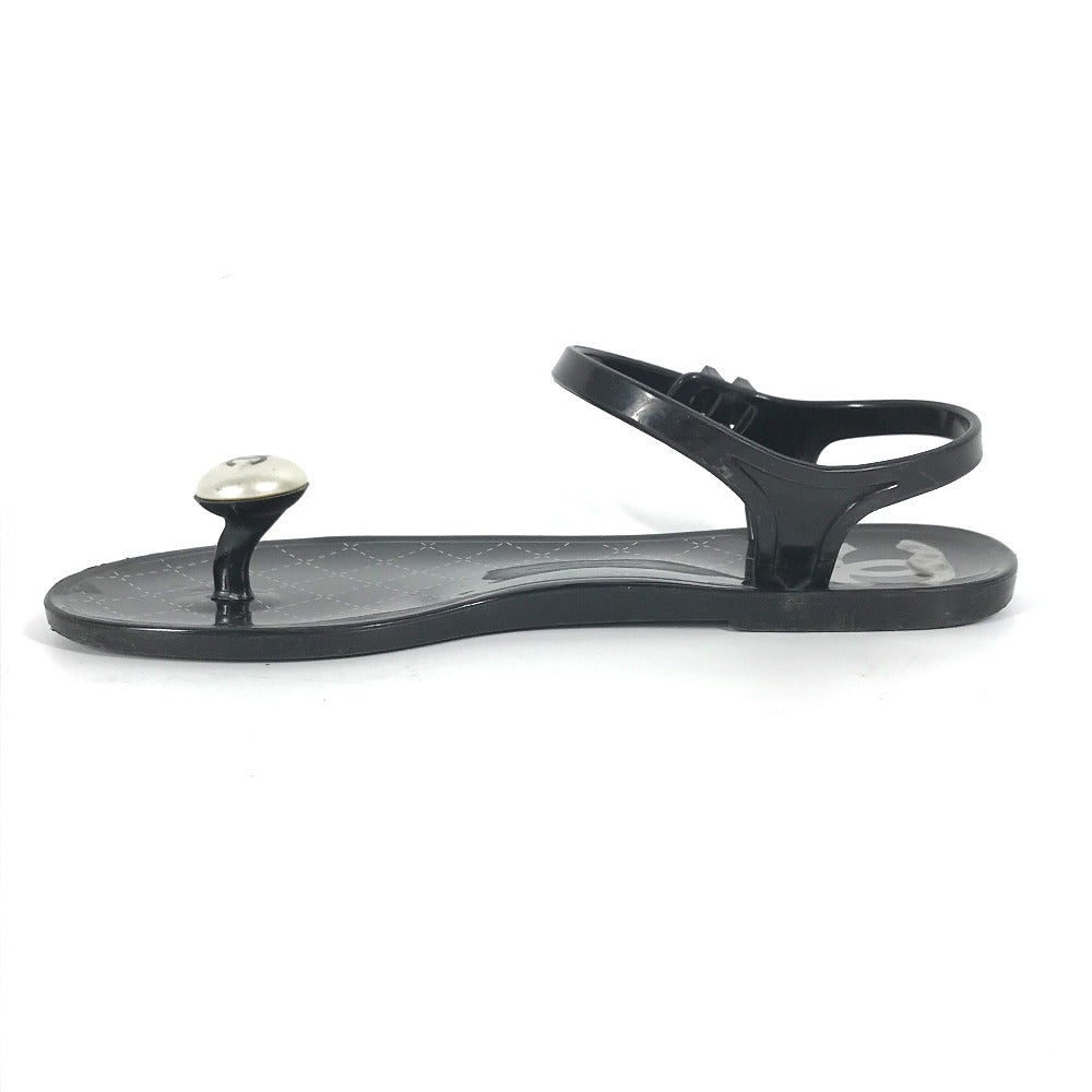 CHANEL Sandals rubber black CC COCO Mark Fake Pearl 37