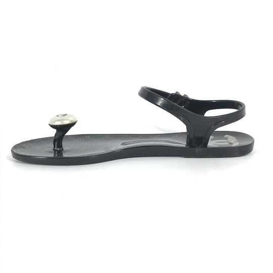 CHANEL Sandals rubber black CC COCO Mark Fake Pearl 37