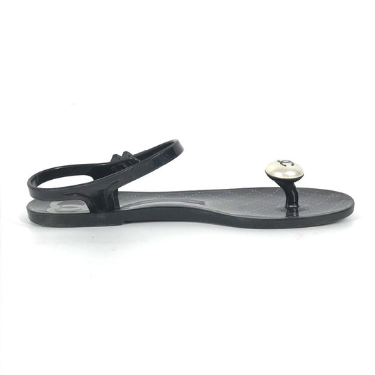 CHANEL Sandals rubber black CC COCO Mark Fake Pearl 37