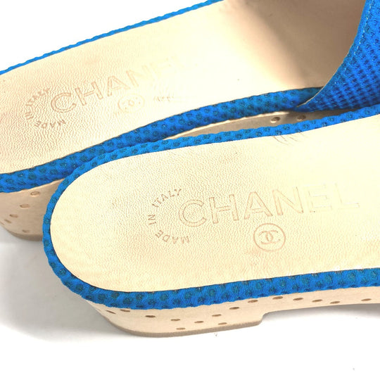 CHANEL Sandals G27145 Wood blue CC COCO Mark Women 37 Used Authentic