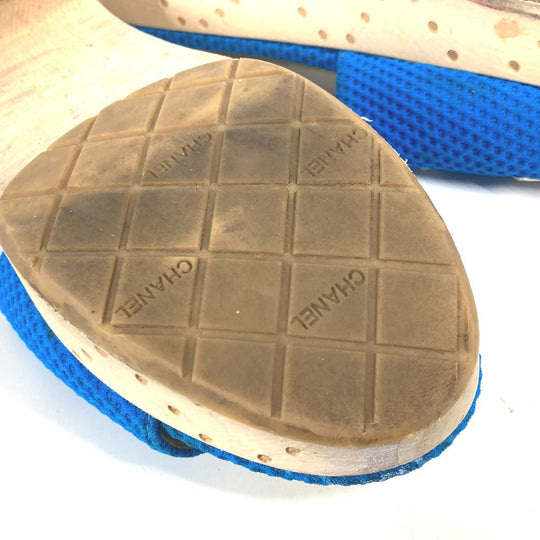 CHANEL Sandals G27145 Wood blue CC COCO Mark Women 37 Used Authentic