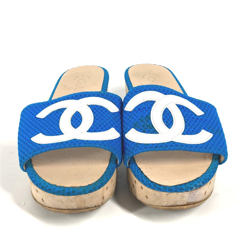 CHANEL Sandals G27145 Wood blue CC COCO Mark Women 37 Used Authentic