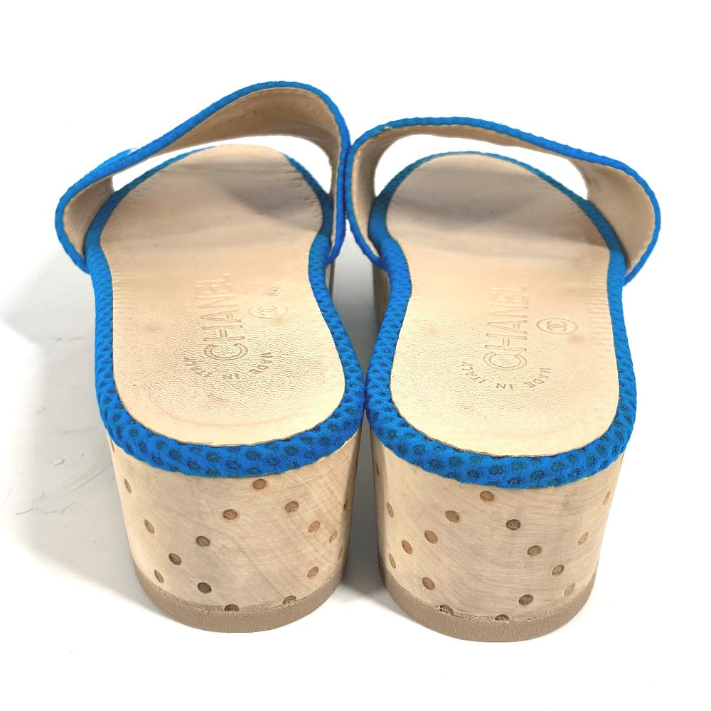 CHANEL Sandals G27145 Wood blue CC COCO Mark Women 37 Used Authentic