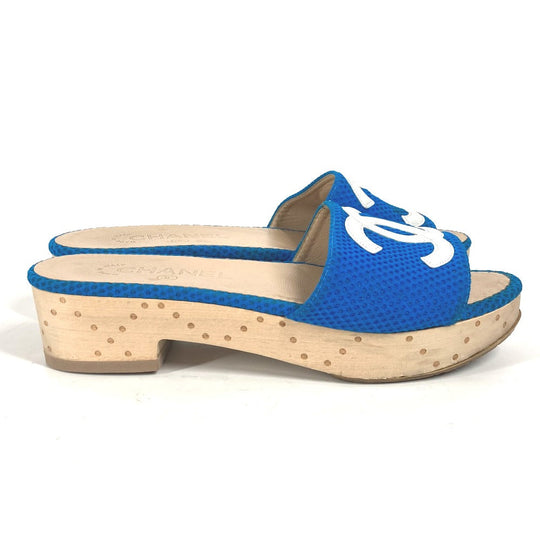CHANEL Sandals G27145 Wood blue CC COCO Mark Women 37 Used Authentic