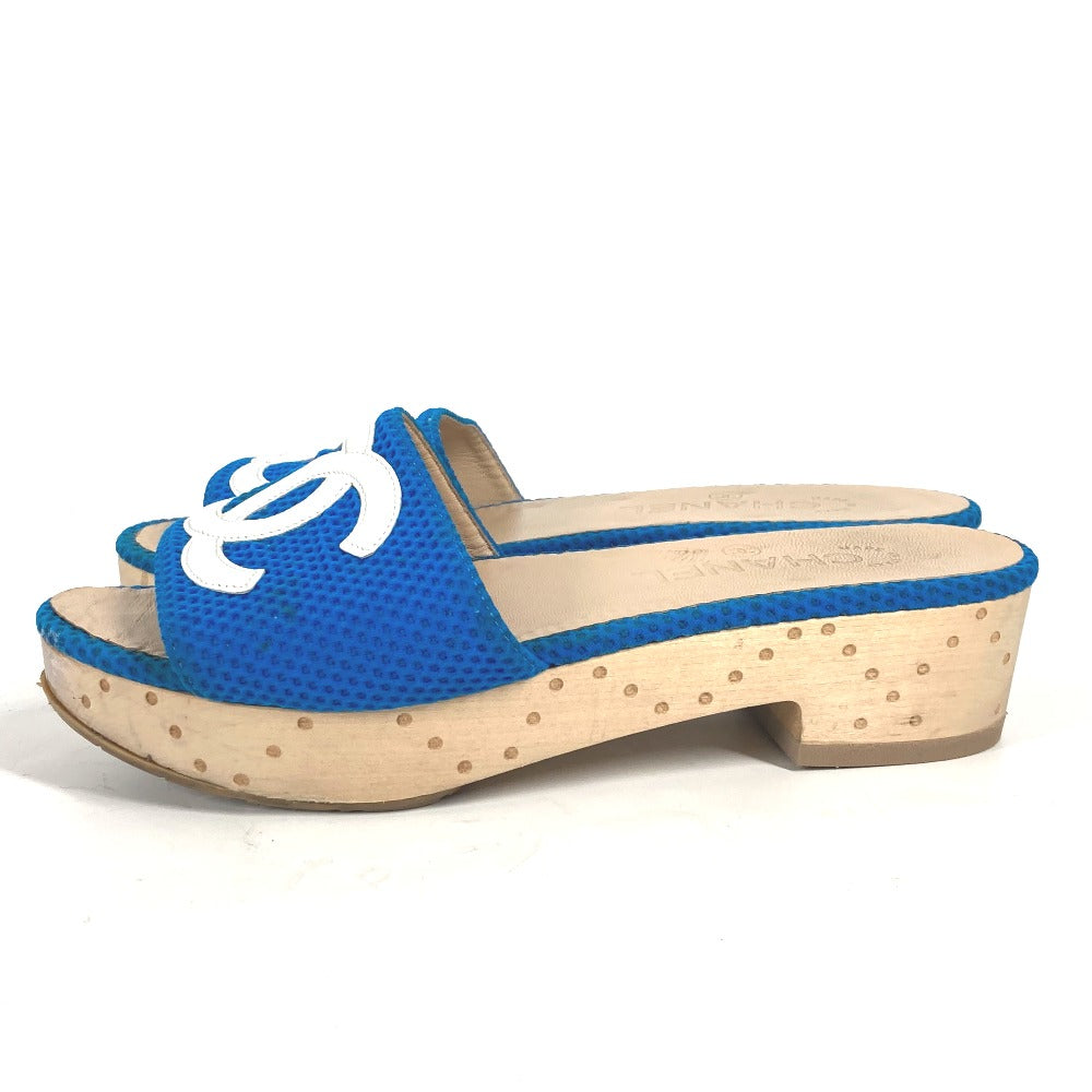 CHANEL Sandals G27145 Wood blue CC COCO Mark Women 37 Used Authentic