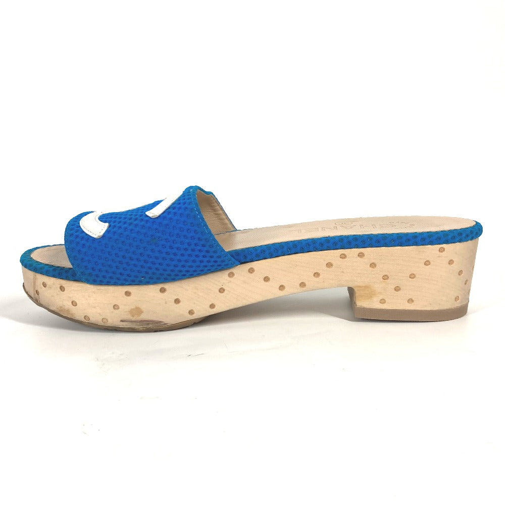 CHANEL Sandals G27145 Wood blue CC COCO Mark Women 37 Used Authentic