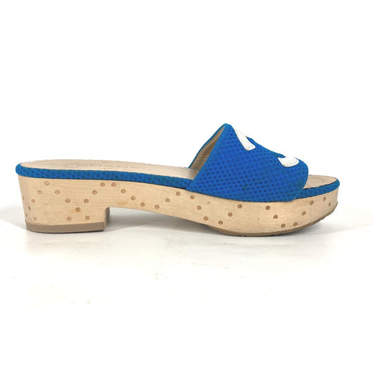 CHANEL Sandals G27145 Wood blue CC COCO Mark Women 37 Used Authentic