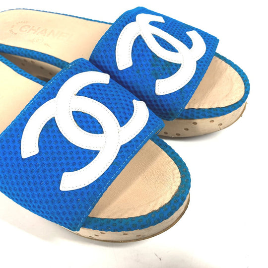 CHANEL Sandals G27145 Wood blue CC COCO Mark Women 37 Used Authentic