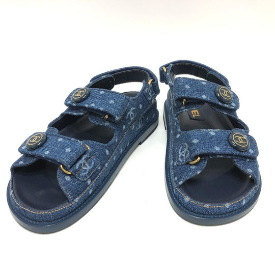CHANEL Sandals G35927 denim blue 23P COCO Mark CC Women 36 Used Authentic
