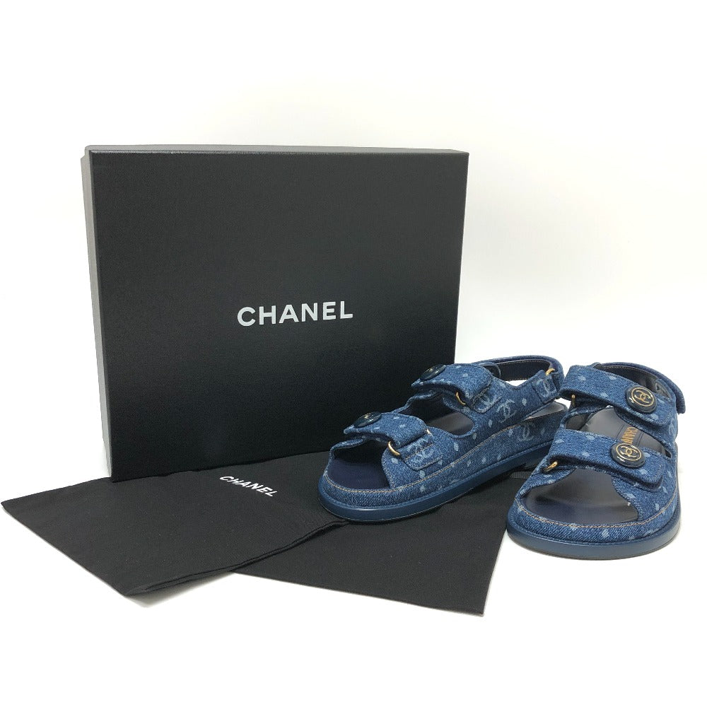 CHANEL Sandals G35927 denim blue 23P COCO Mark CC Women 36 Used Authentic