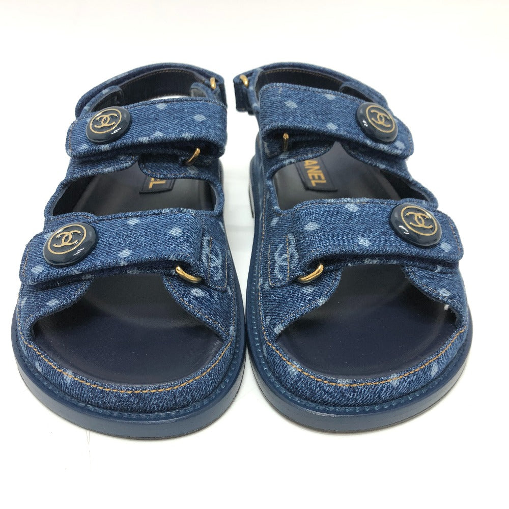 CHANEL Sandals G35927 denim blue 23P COCO Mark CC Women 36 Used Authentic