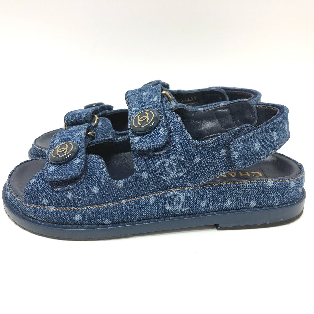 CHANEL Sandals G35927 denim blue 23P COCO Mark CC Women 36 Used Authentic