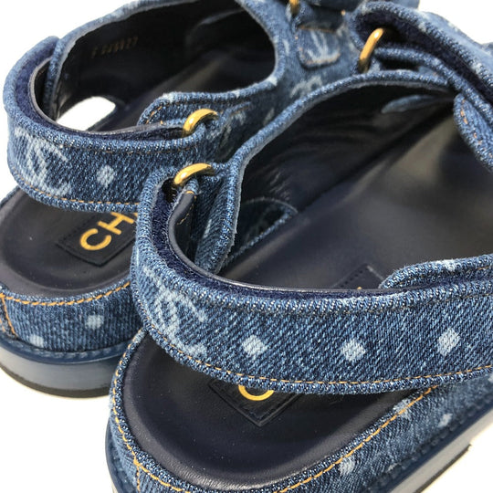 CHANEL Sandals G35927 denim blue 23P COCO Mark CC Women 36 Used Authentic