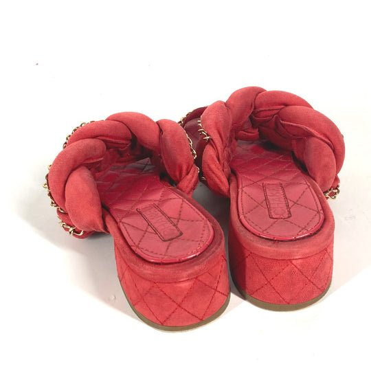 CHANEL Sandals Leather, Suede Red CC COCO Mark Chain Matelasse Quilting Women 36.5 Used Authentic