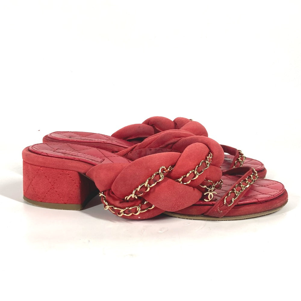 CHANEL Sandals Leather, Suede Red CC COCO Mark Chain Matelasse Quilting Women 36.5 Used Authentic