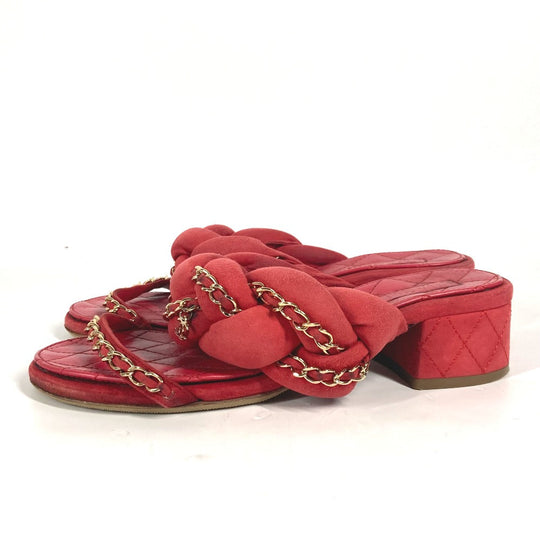 CHANEL Sandals Leather, Suede Red CC COCO Mark Chain Matelasse Quilting Women 36.5 Used Authentic