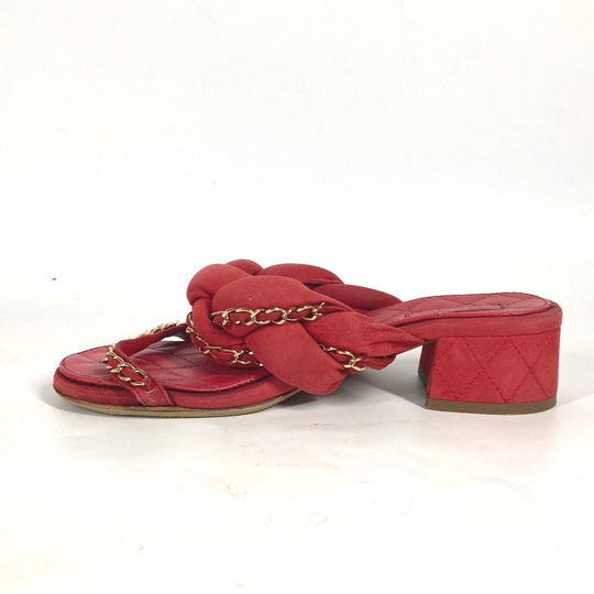 CHANEL Sandals Leather, Suede Red CC COCO Mark Chain Matelasse Quilting Women 36.5 Used Authentic