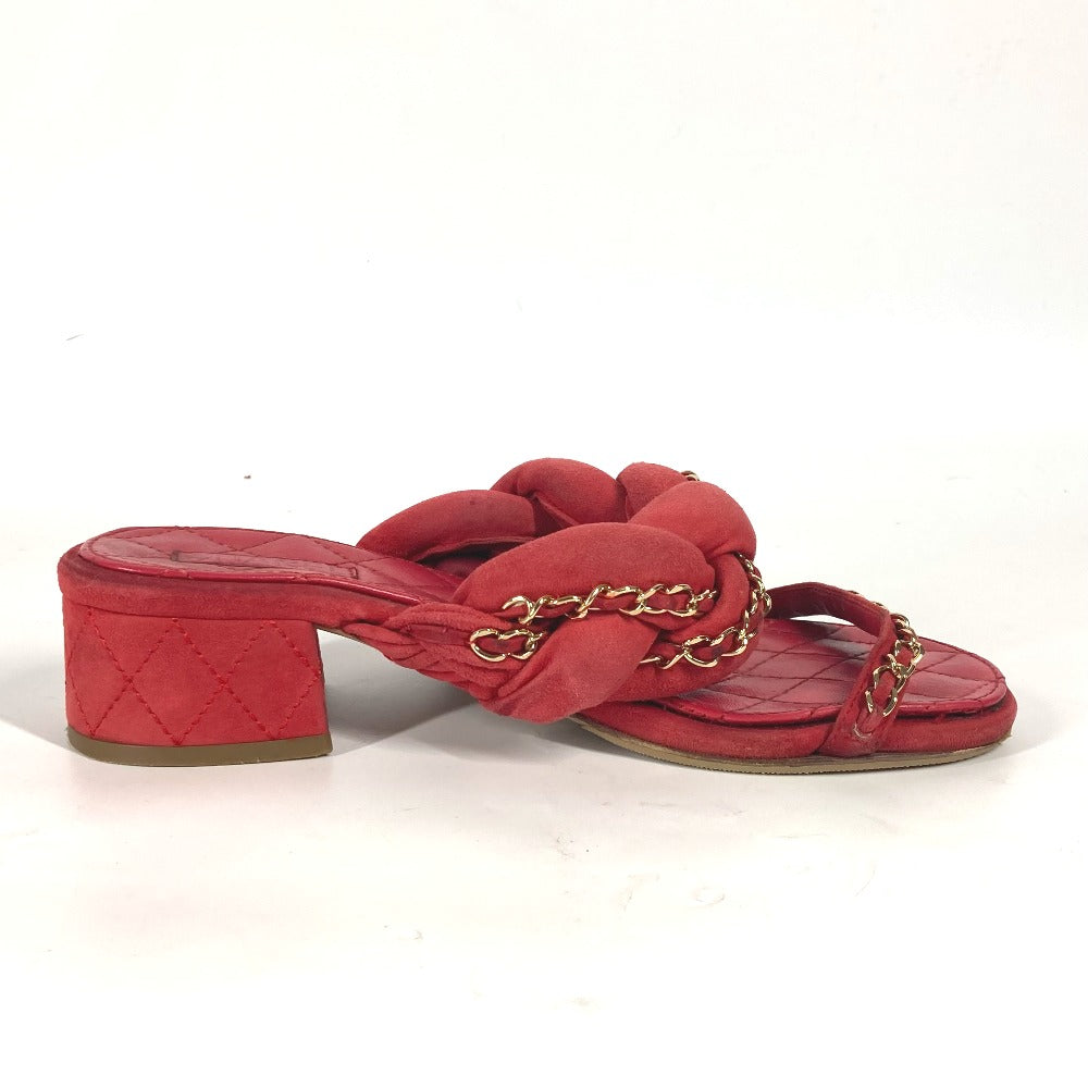 CHANEL Sandals Leather, Suede Red CC COCO Mark Chain Matelasse Quilting Women 36.5 Used Authentic