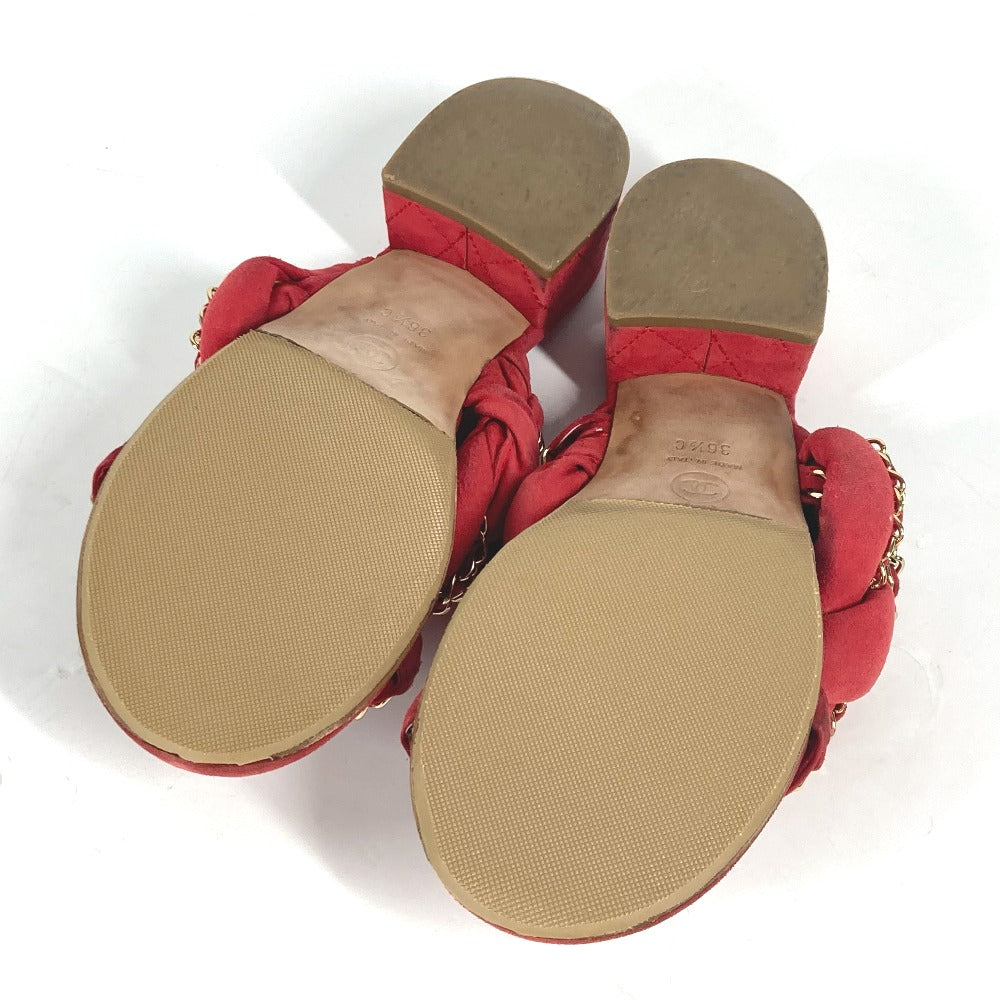 CHANEL Sandals Leather, Suede Red CC COCO Mark Chain Matelasse Quilting Women 36.5 Used Authentic