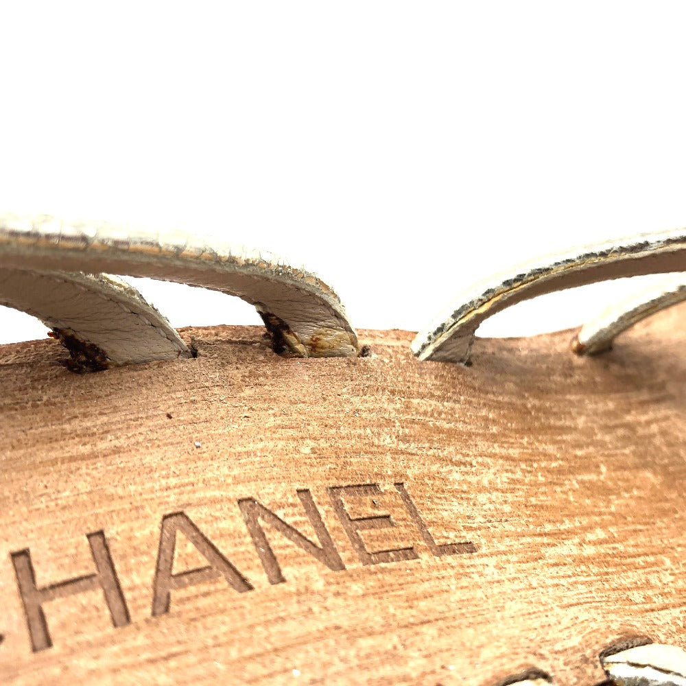 CHANEL Sandals leather Champagne Gold CC COCO Mark Wood sole Women 36 1/2C Used Authentic