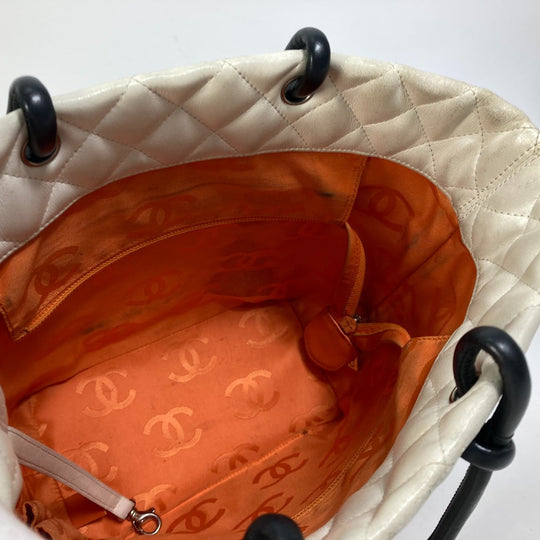 CHANEL Tote Bag A25167 lambskin white Cambon line CC COCO Mark Women Used Authentic